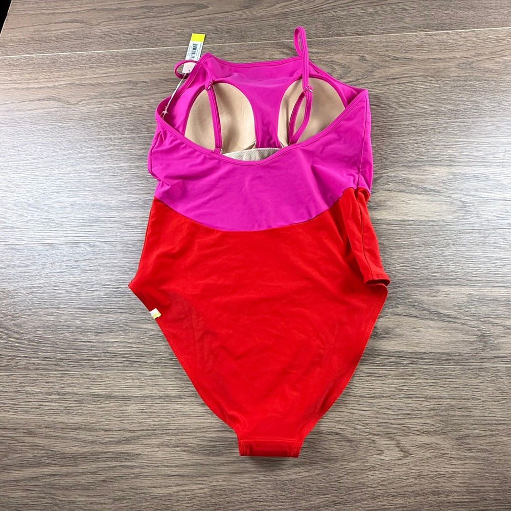 SummerSalt The Square Halter Neck One-Piece Colorblock Swim Pink Red Size 10 NWT - Picture 10 of 12